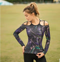 EF Yoga Shirt Women Top Running Shirt With Bra Gym Sports T Women's Fitness Yoga Sports T-shirt Workout Tank Top Stripe Print